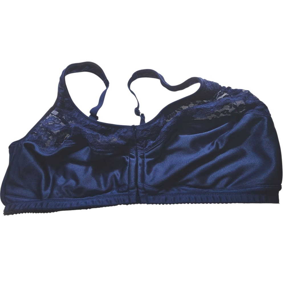 Comfort Choice Navy Blue Front Hook Wireless Lace Trim Bra 52DDD 27-1176-0